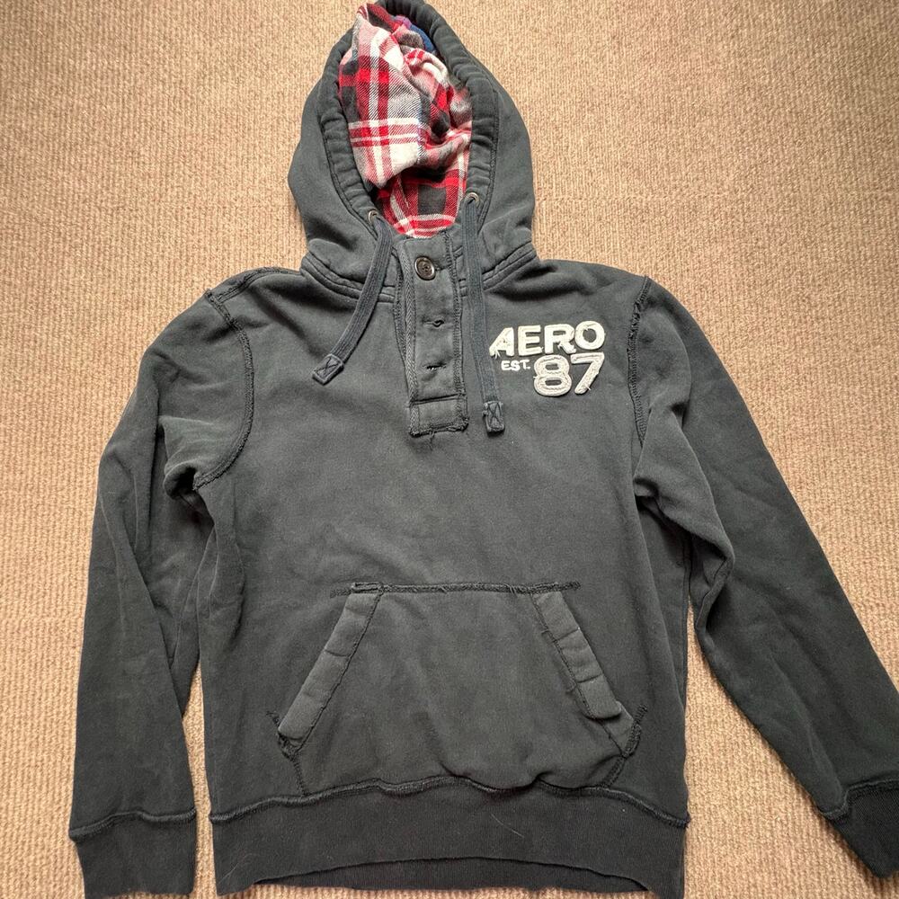 Y2K Mens Aeropostale Black Hooded Sweatshirt size medium